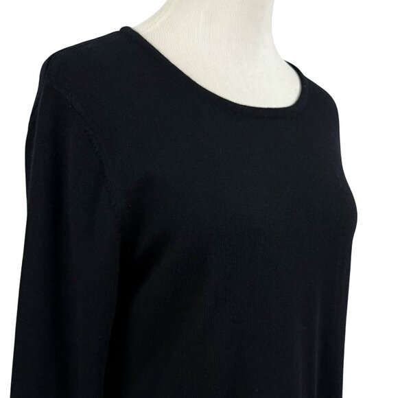 Garnet Hill Sweater Dress Women's Medium Long Sleeve Midi Knit Merino Wool Black - Picture 7 of 12